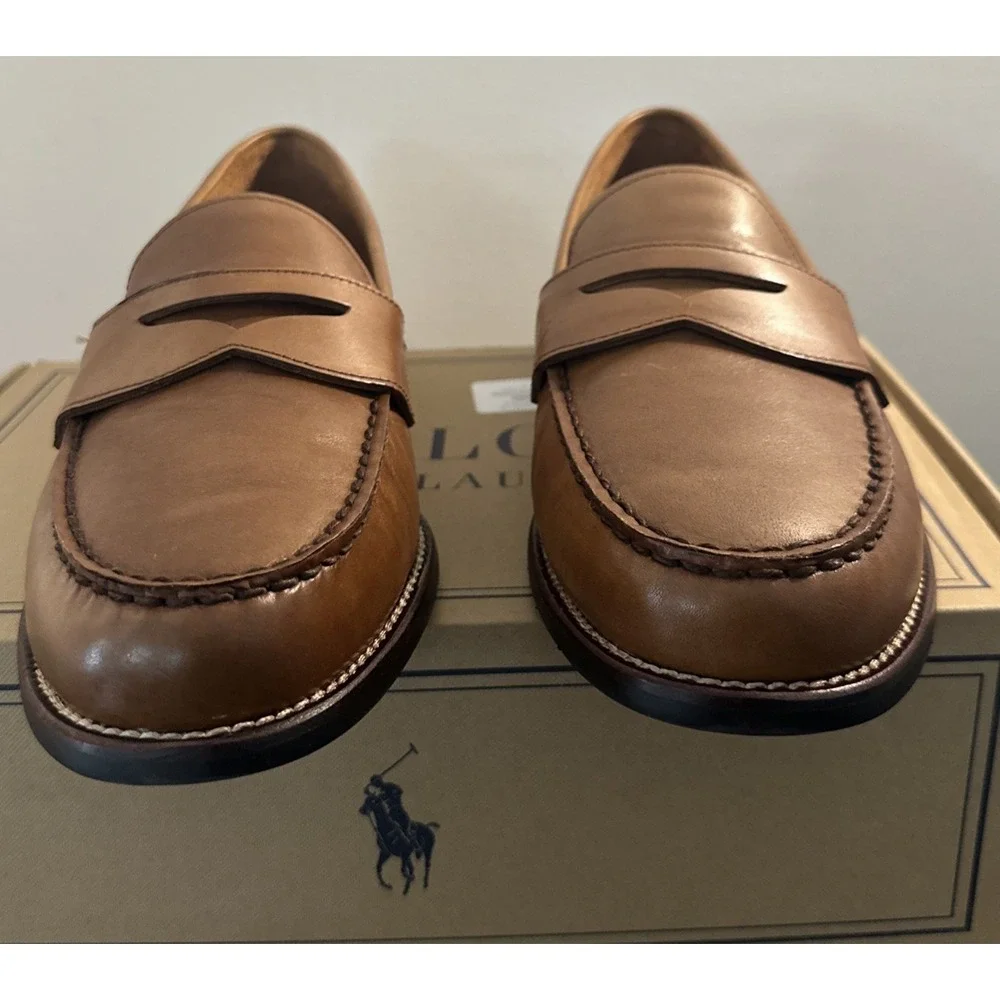 POLO RALPH LAUREN Men Size 12D Alston‎ Leather Penny Loafers Shoes Tan ‼️ READ‼️